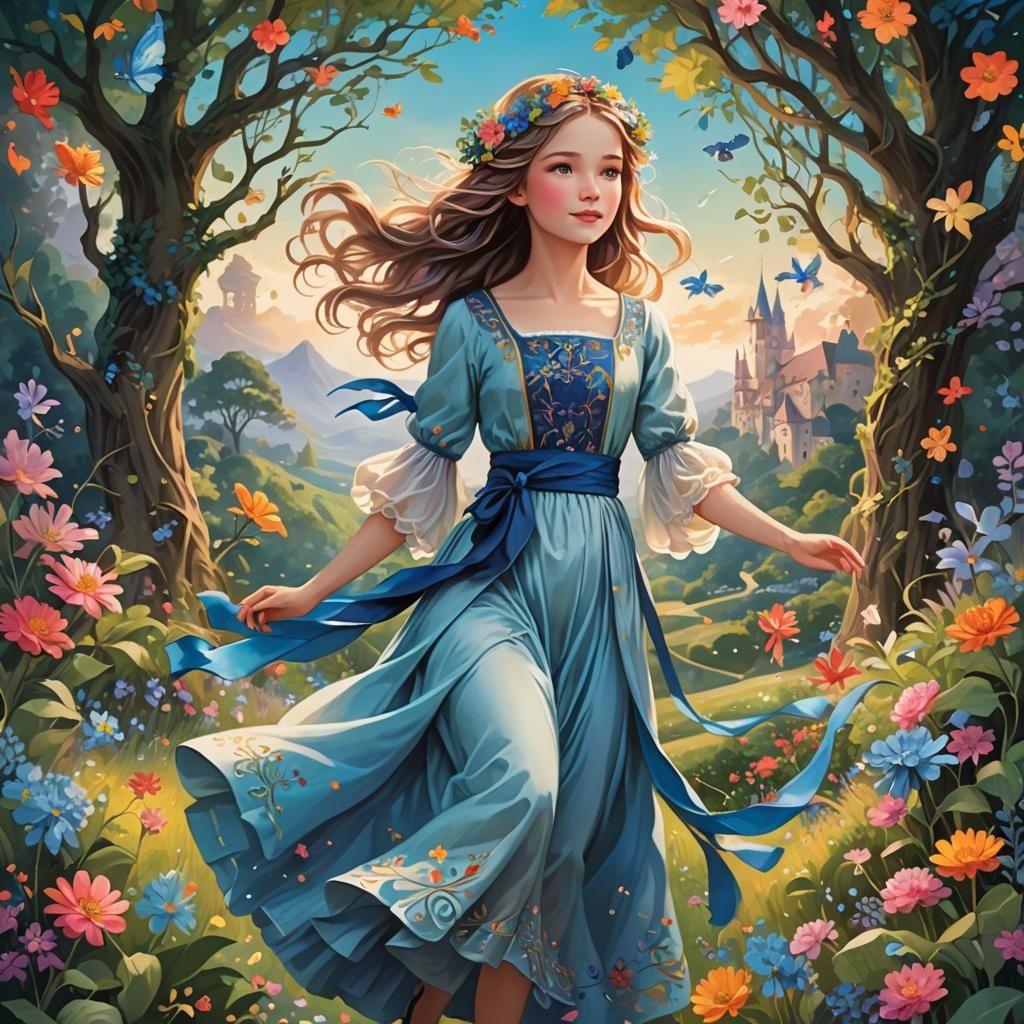 Magical Woman in Fantasy Landscape, Detailed Illustration