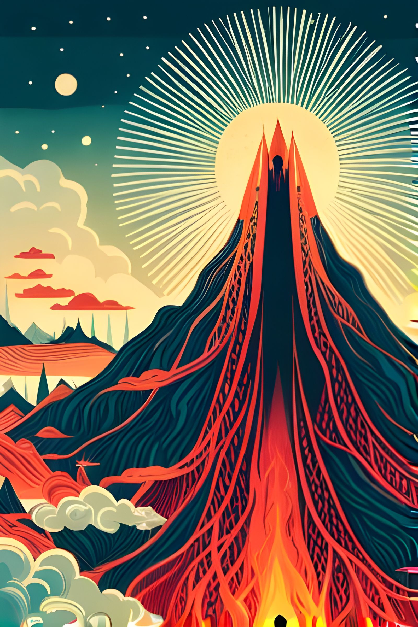 Volcano Spirit in Composite Art Style