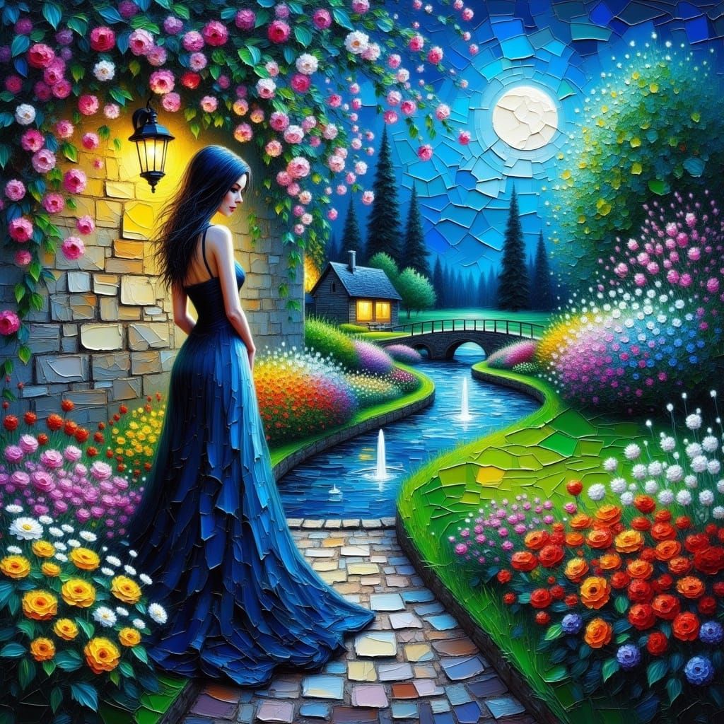 Ethereal English Garden Scene in Impasto Style