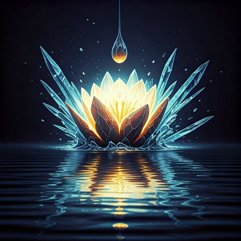 Glowing Stone Flower Creates Shards in Art Nouveau Stipple D...