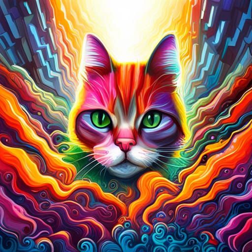 Colorful Cat Rising in Graffiti Street Art