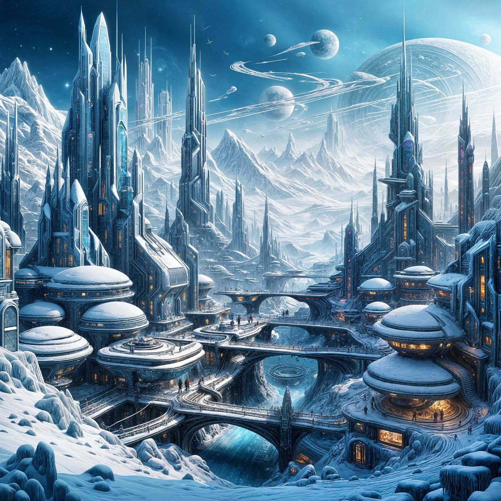 Icy Sci-Fi Cityscape with Intricate Details