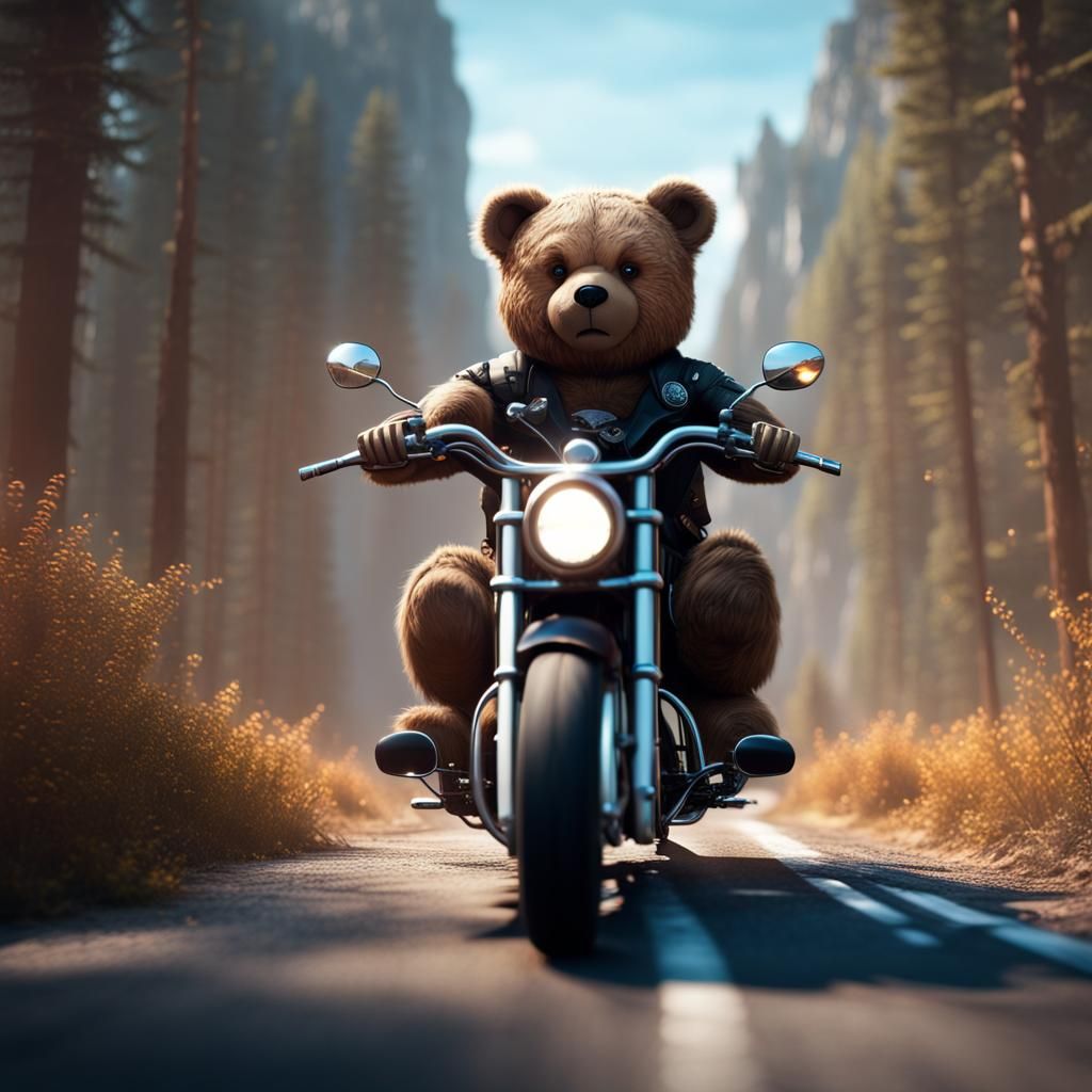 Teddy Bear Motorcycle Ride: Detailed Matte Painting