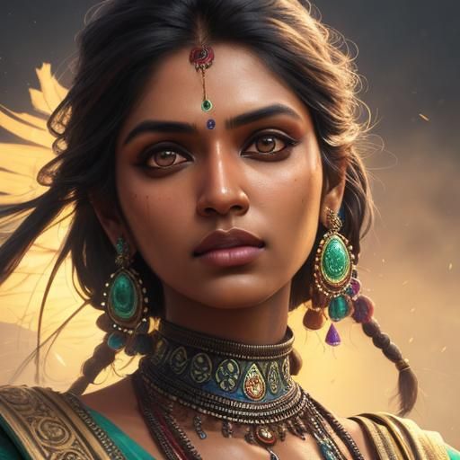Hyperrealistic Indian Girl Portrait in Splash Art Style