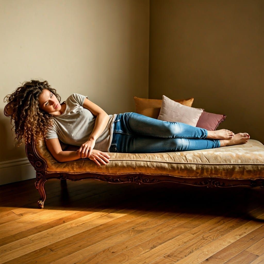 Woman Lounging in Sunlit Room: Impressionist Style