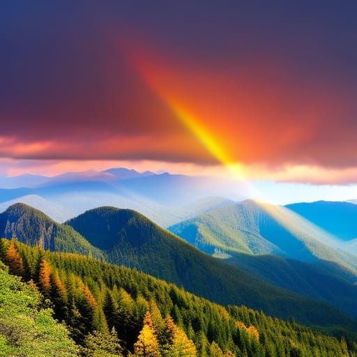 Mountain Vista with Colorful Vegetation and Sunshine