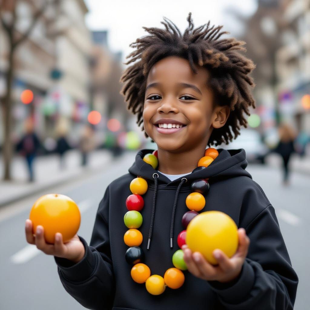 Boy Juggling Fruit