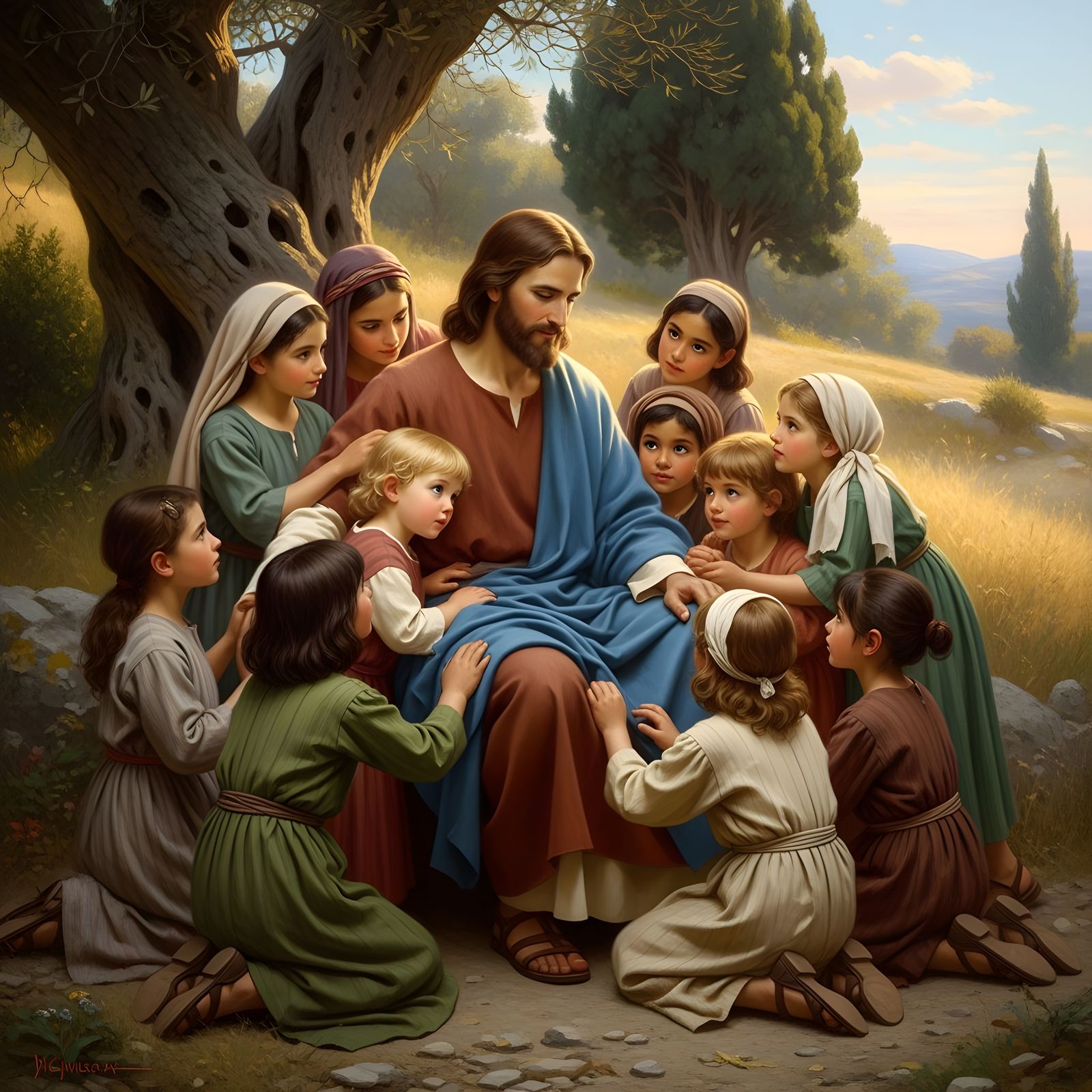 Jesus and Children in Style of Bouguereau