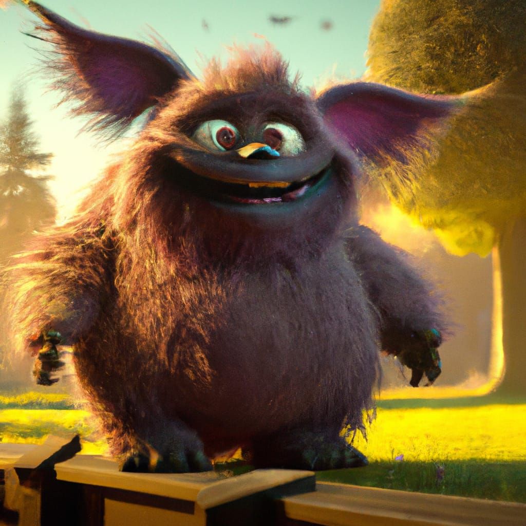 Fluffy Monster Frolicking: 3D Digital Art