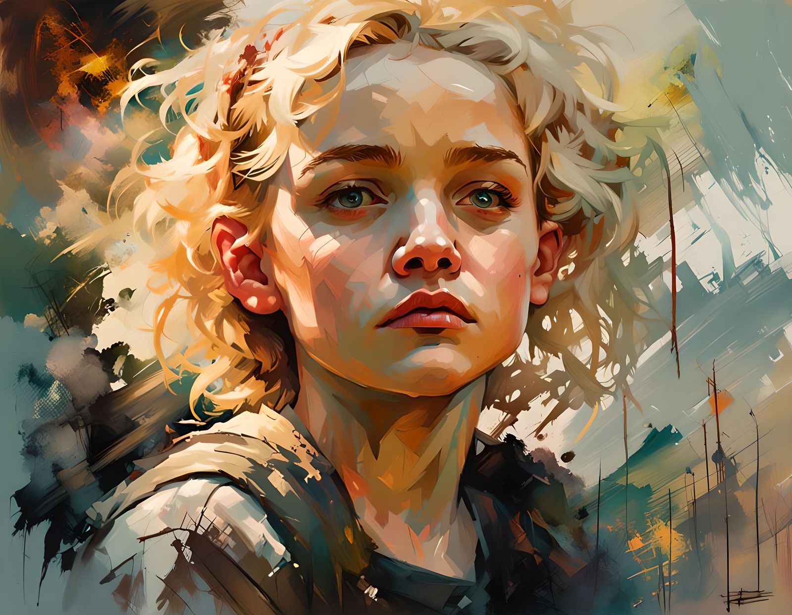 Dreamy Portrait of Blonde Woman in Vector Art Style