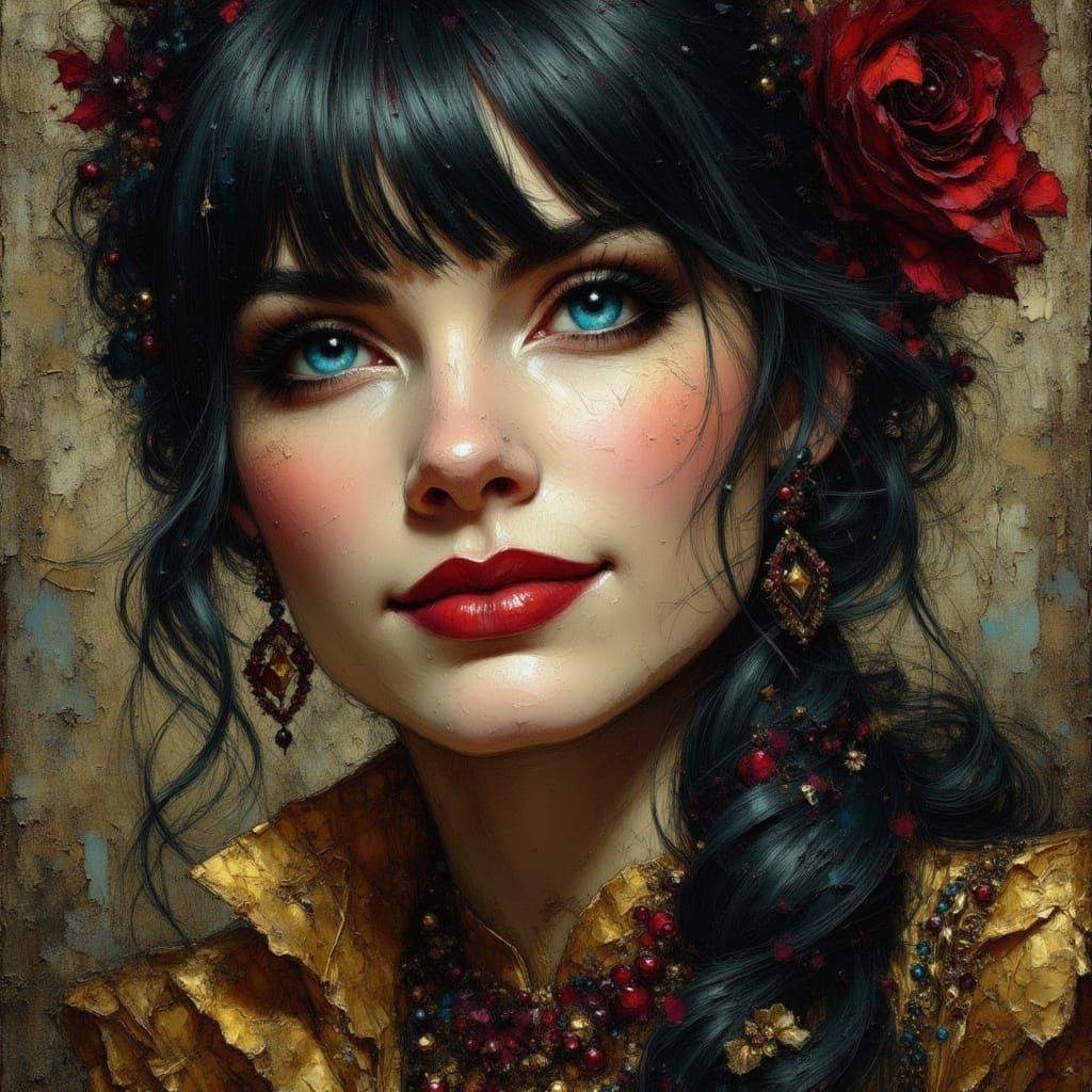 Punk Queen Portrait in Rococo Style