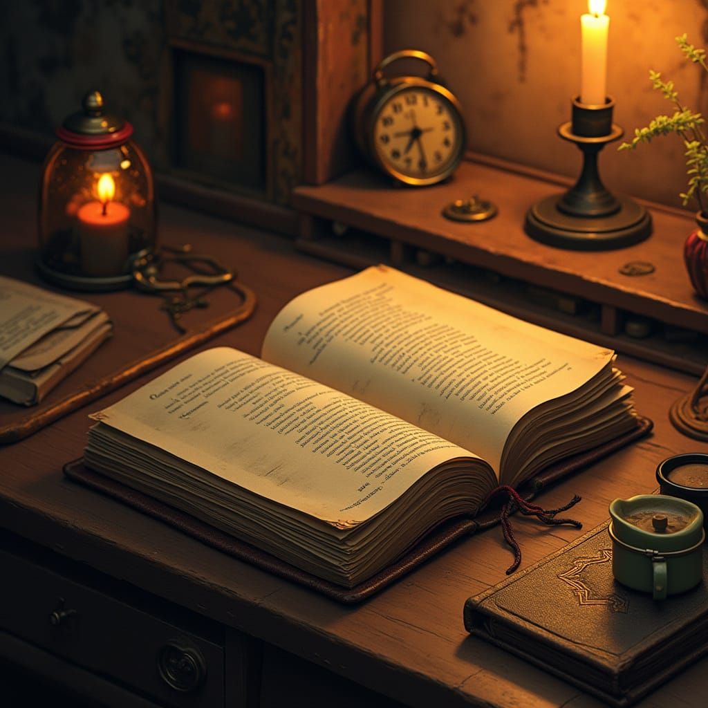 Leather Book with Candlelight in Dystopian Style