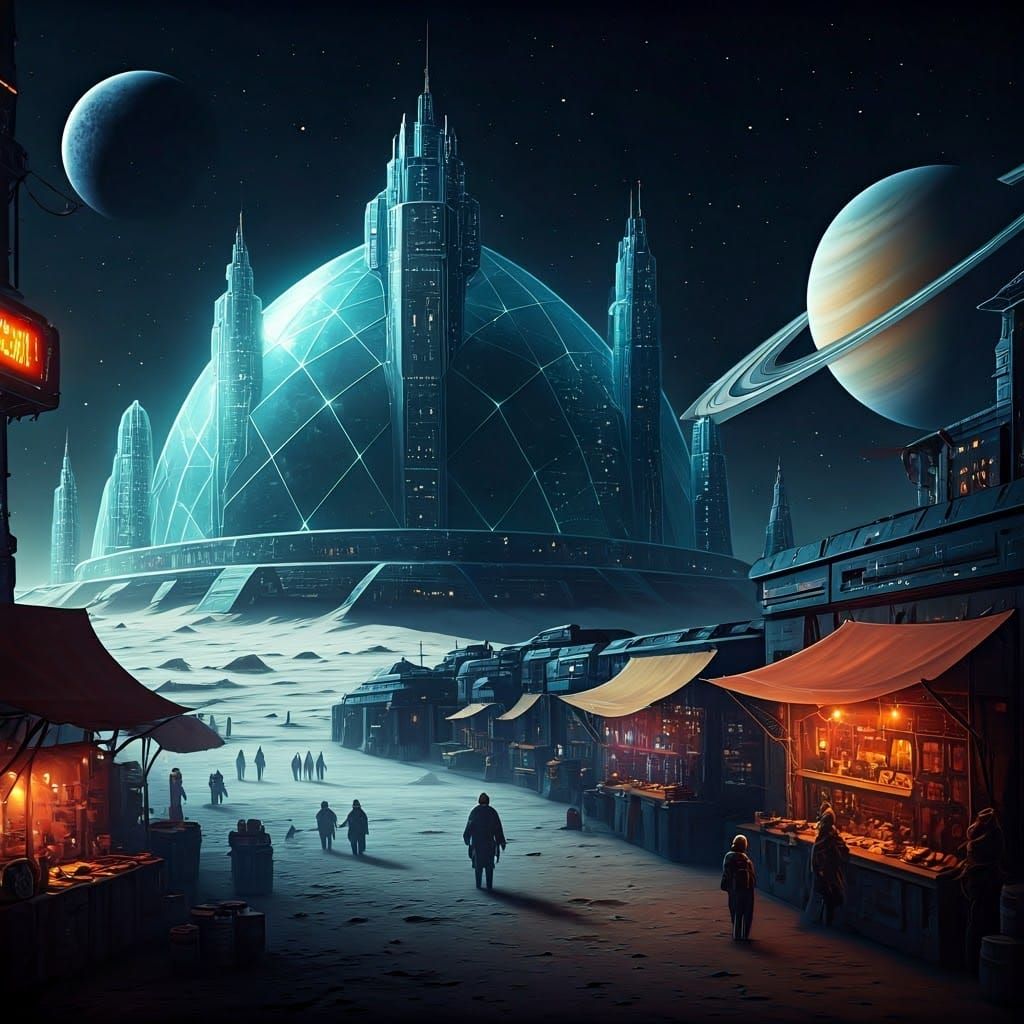 Lunar Glass Metropolis in Cyberpunk Solar System
