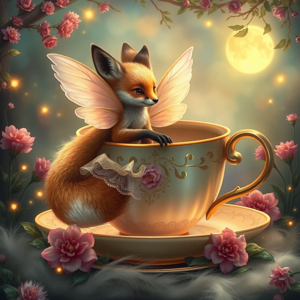 Fox in Teacup, Hyperdetailed Realism