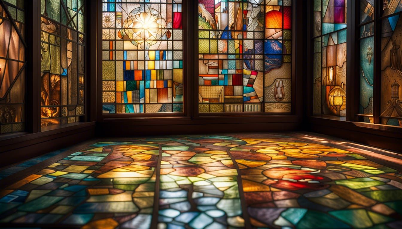 Stained Glass Window Casts Cityscape Map