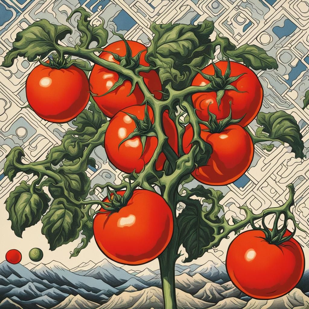 Futuristic Tomatoes: A Baroque Pop Art Fusion