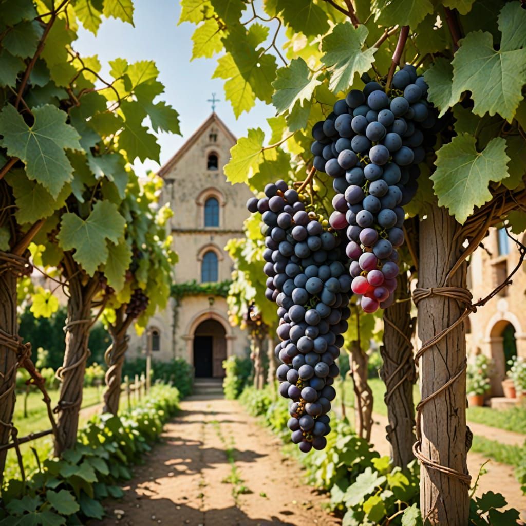 Picturesque Old Convent Garden with Ripe Grapes