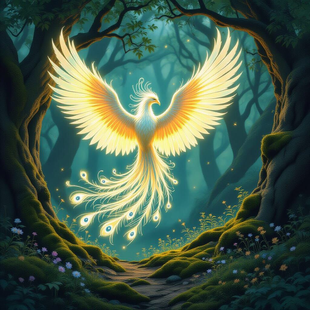 Bioluminescent Phoenix Rising: Hyperrealistic Fantasy Art