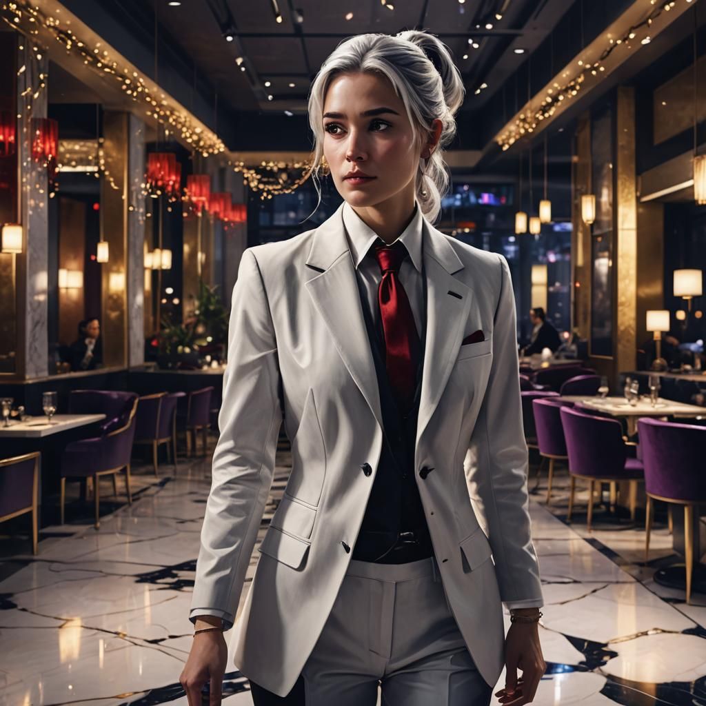 Elegant Fantasy Businesswoman Illuminated in Midnight Opulen...