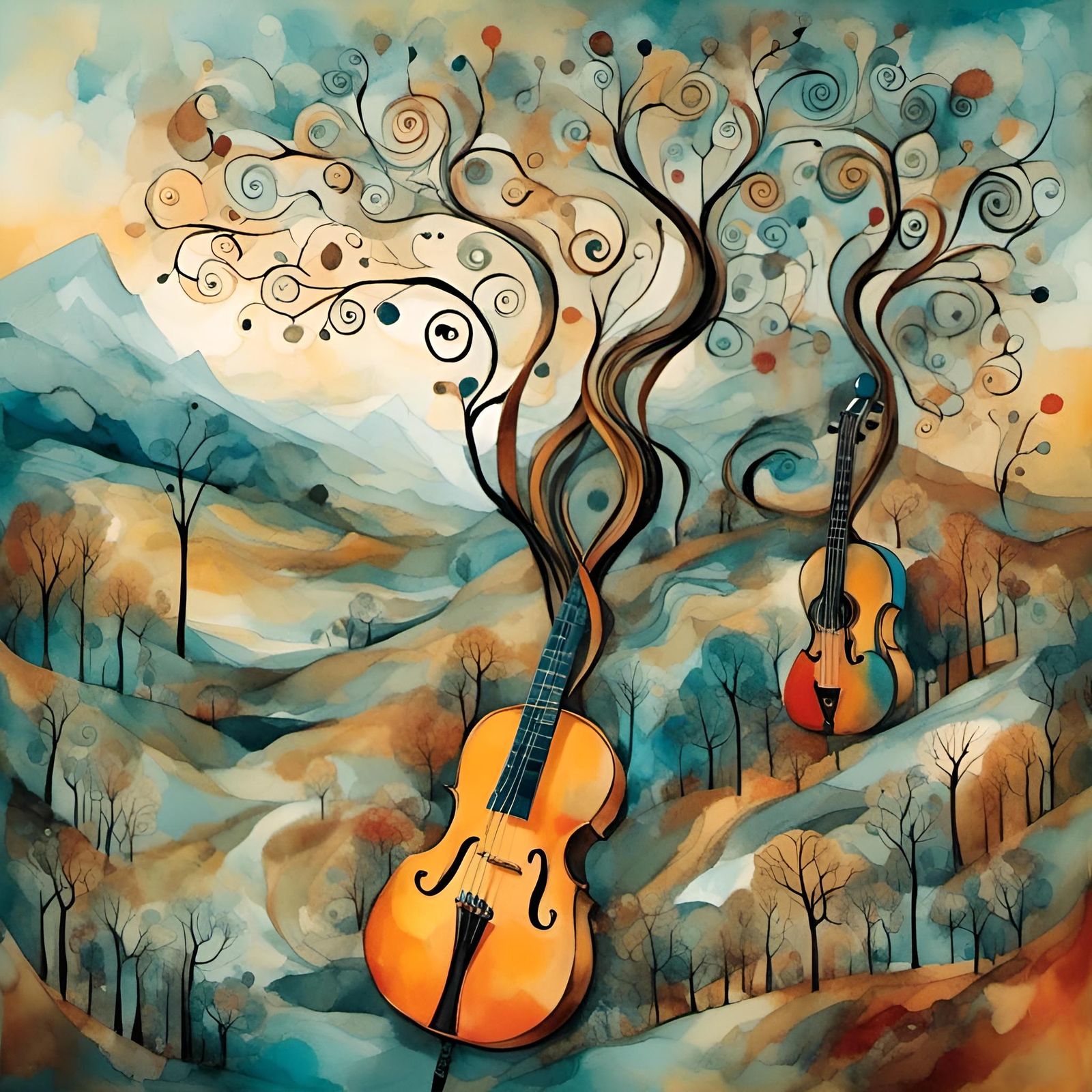 Dreamy Musical Landscape with Floral Elements