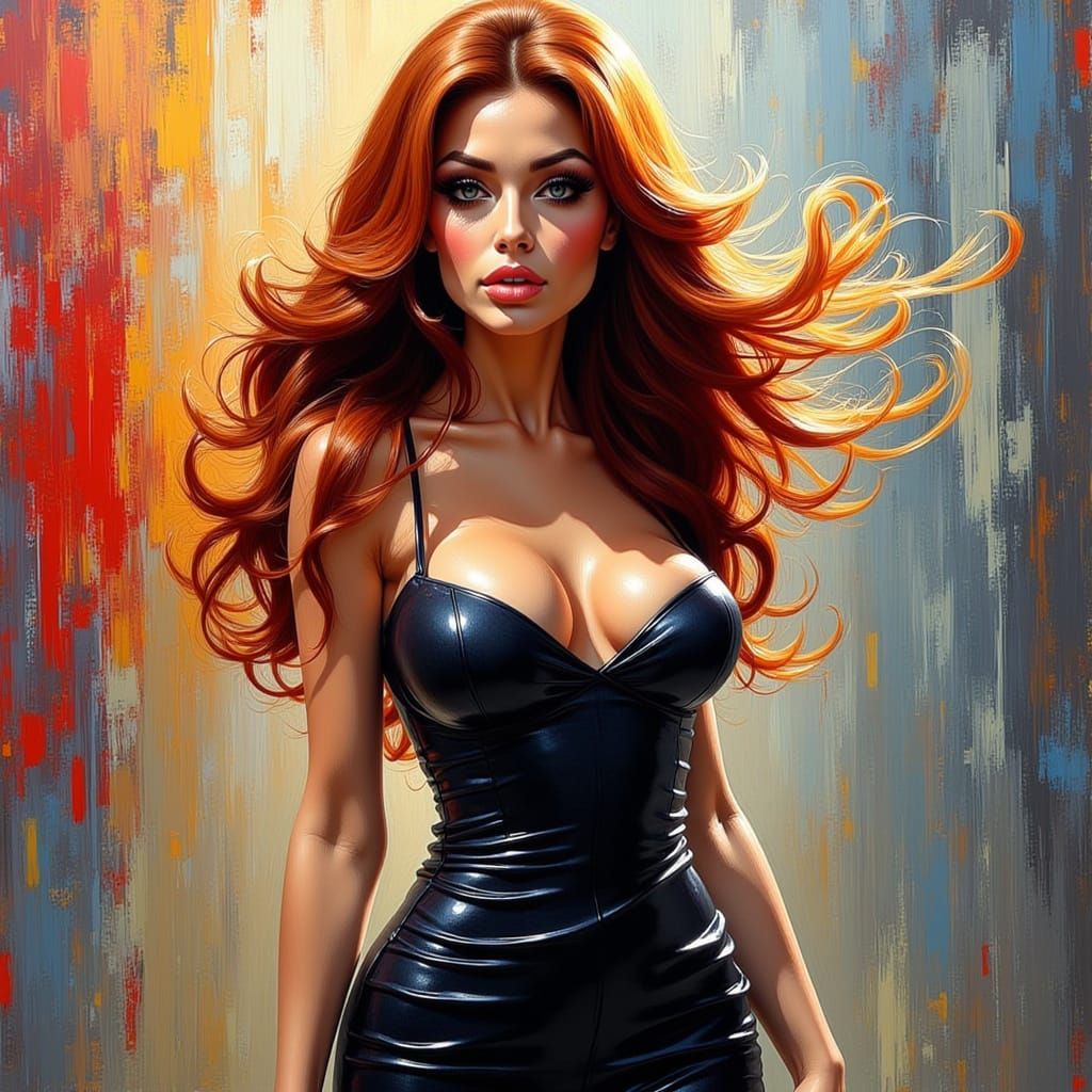 Abstract Expressionist Portrait of Woman in Futuristic Gown