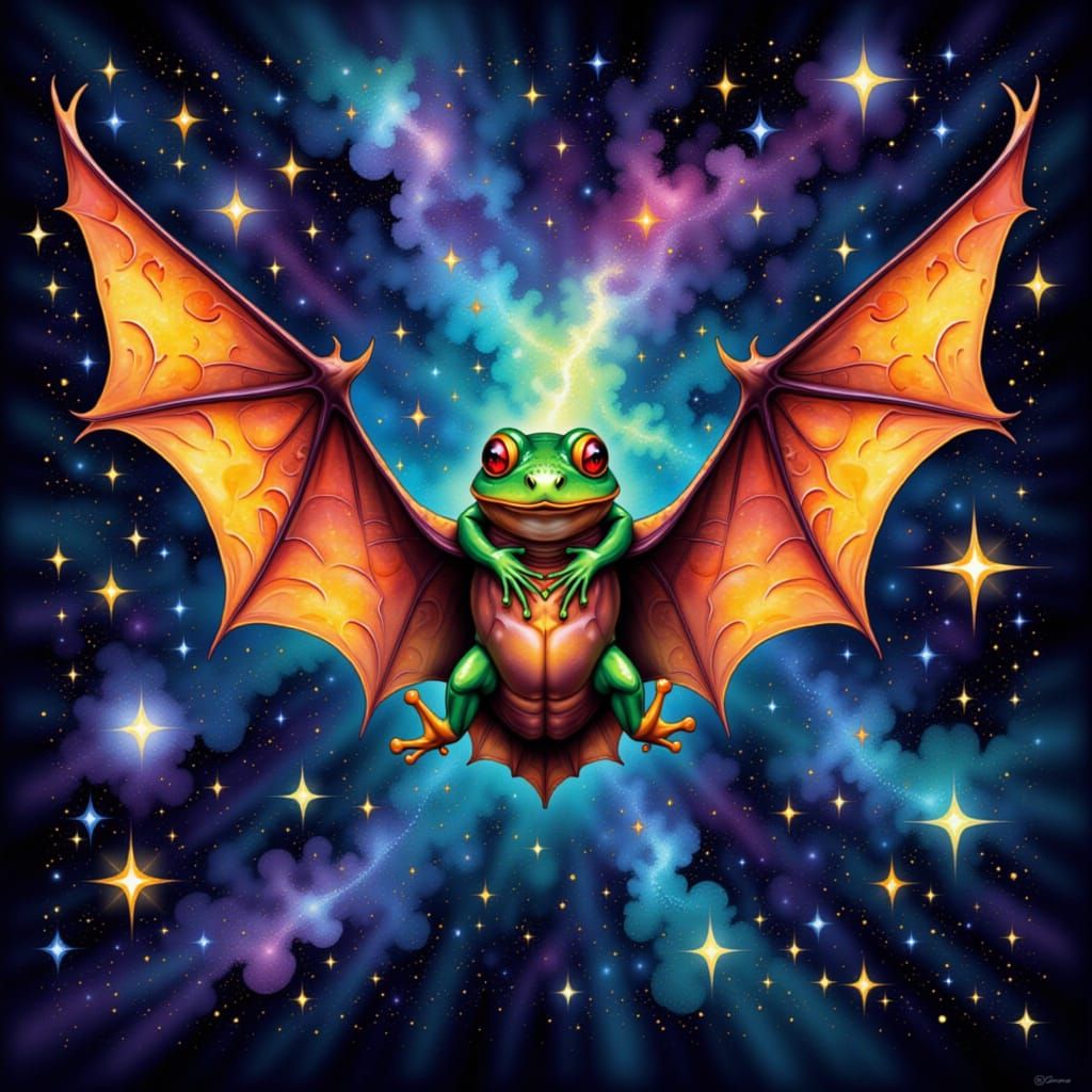 Ethereal Bat and Frog Flight in Fractal Style