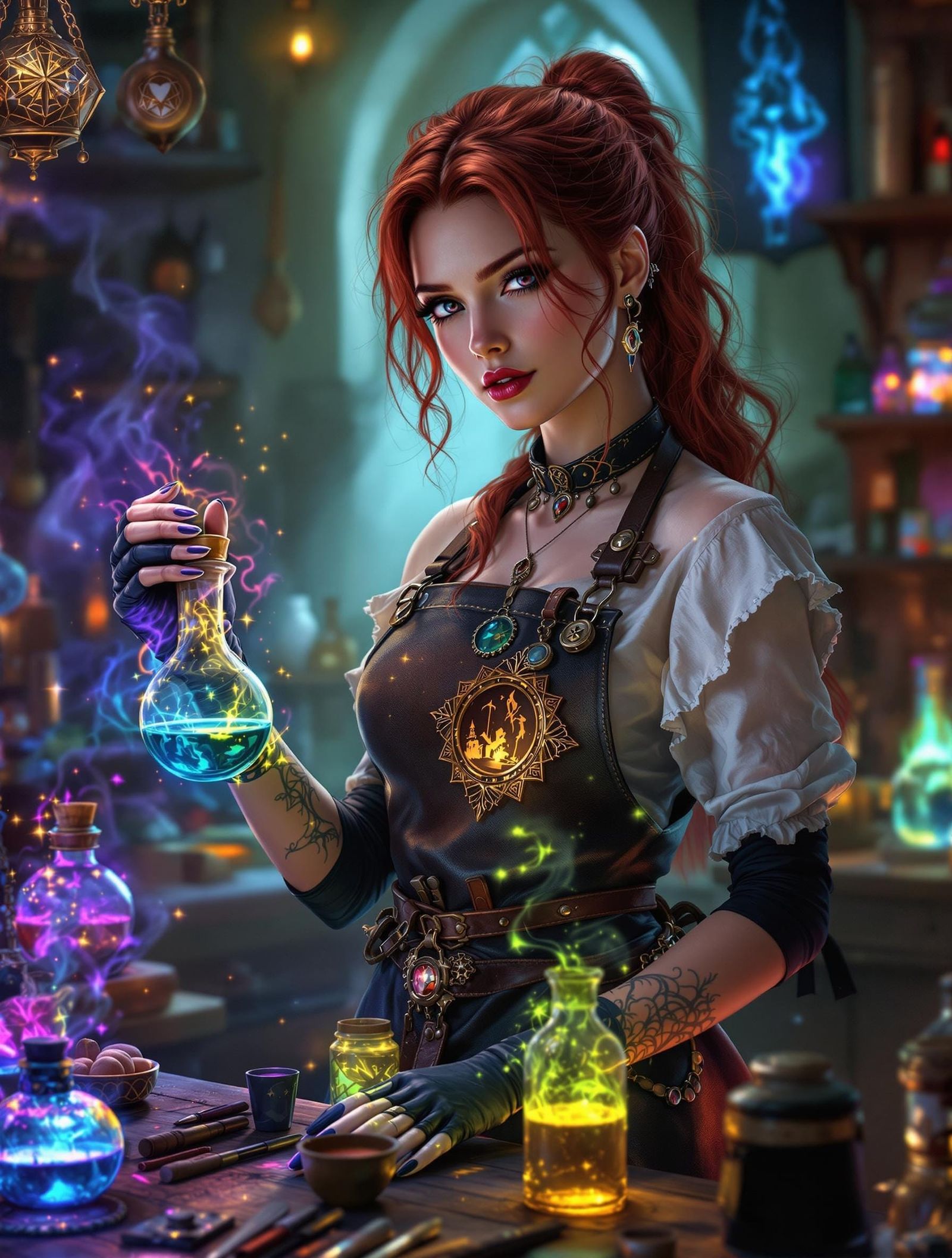 Redhead Alchemist Portrait in Gothic Art Style