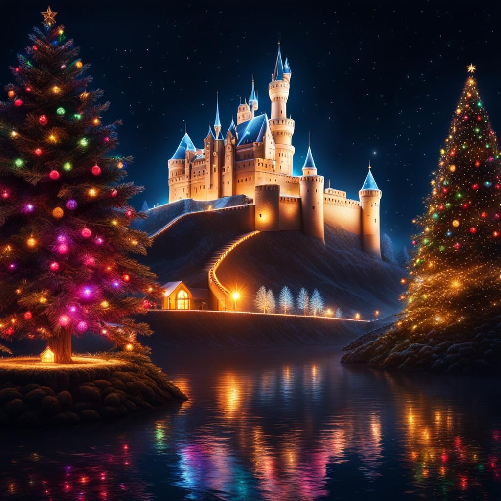Christmas Castle Aglow with Hyperrealistic Lights
