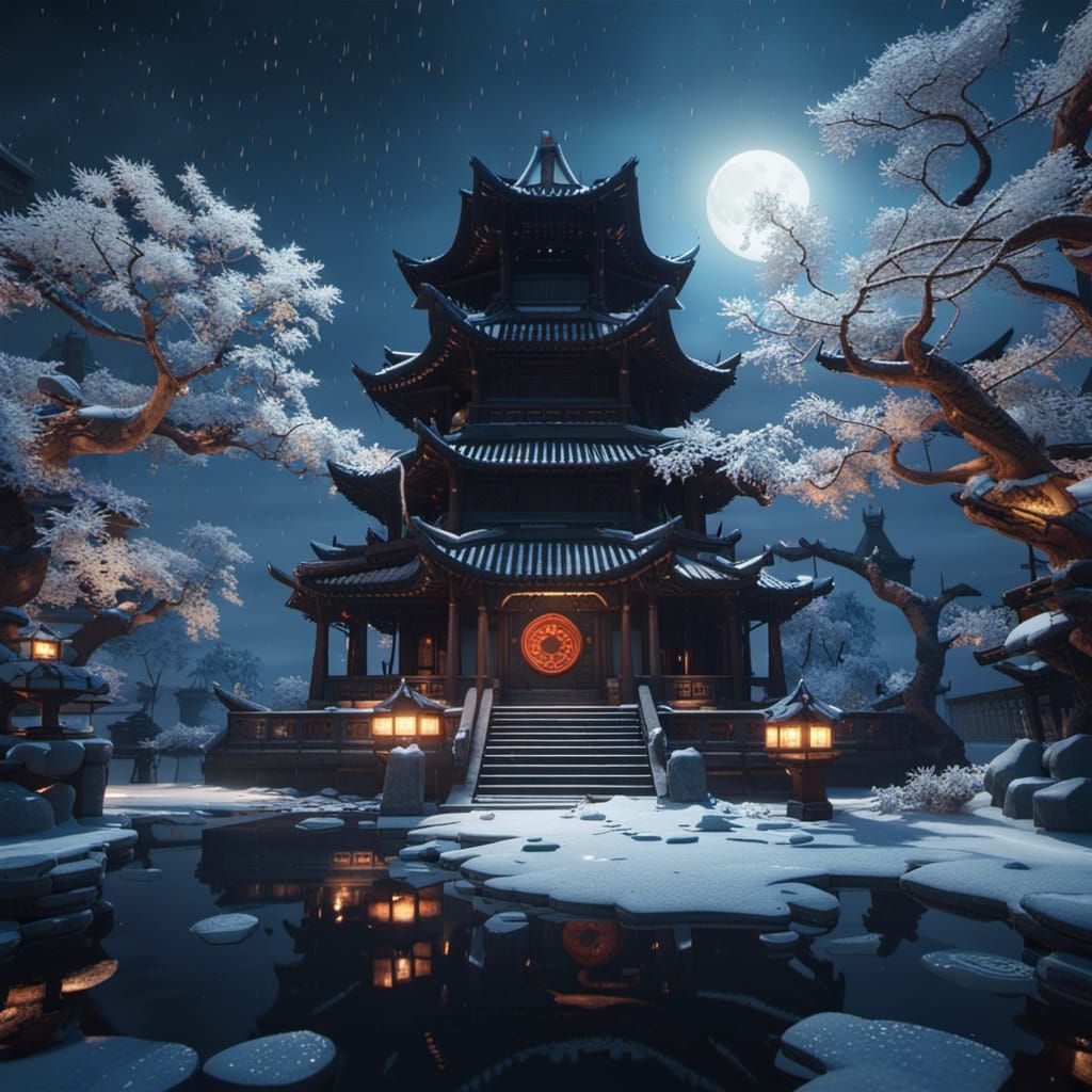 Icy Temple with Koi Pond in Unreal Engine 5