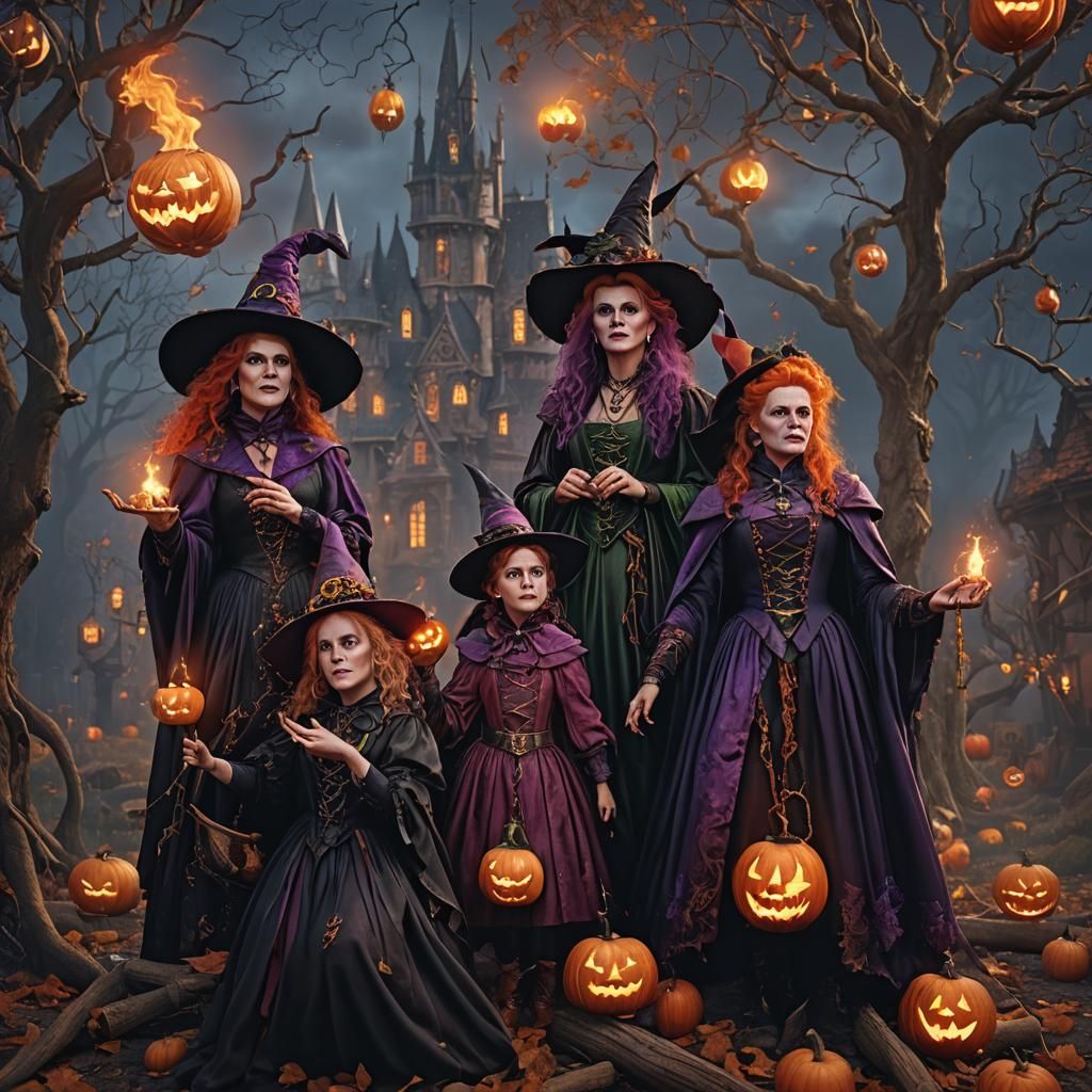 Hocus Pocus Witches in Detailed Fantasy Art