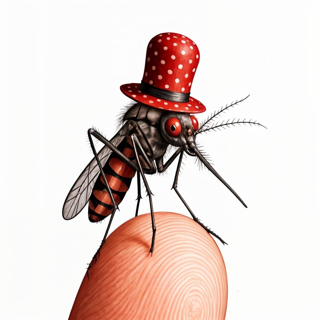 Mischievous Mosquito in Boater Hat, Macro Close-Up