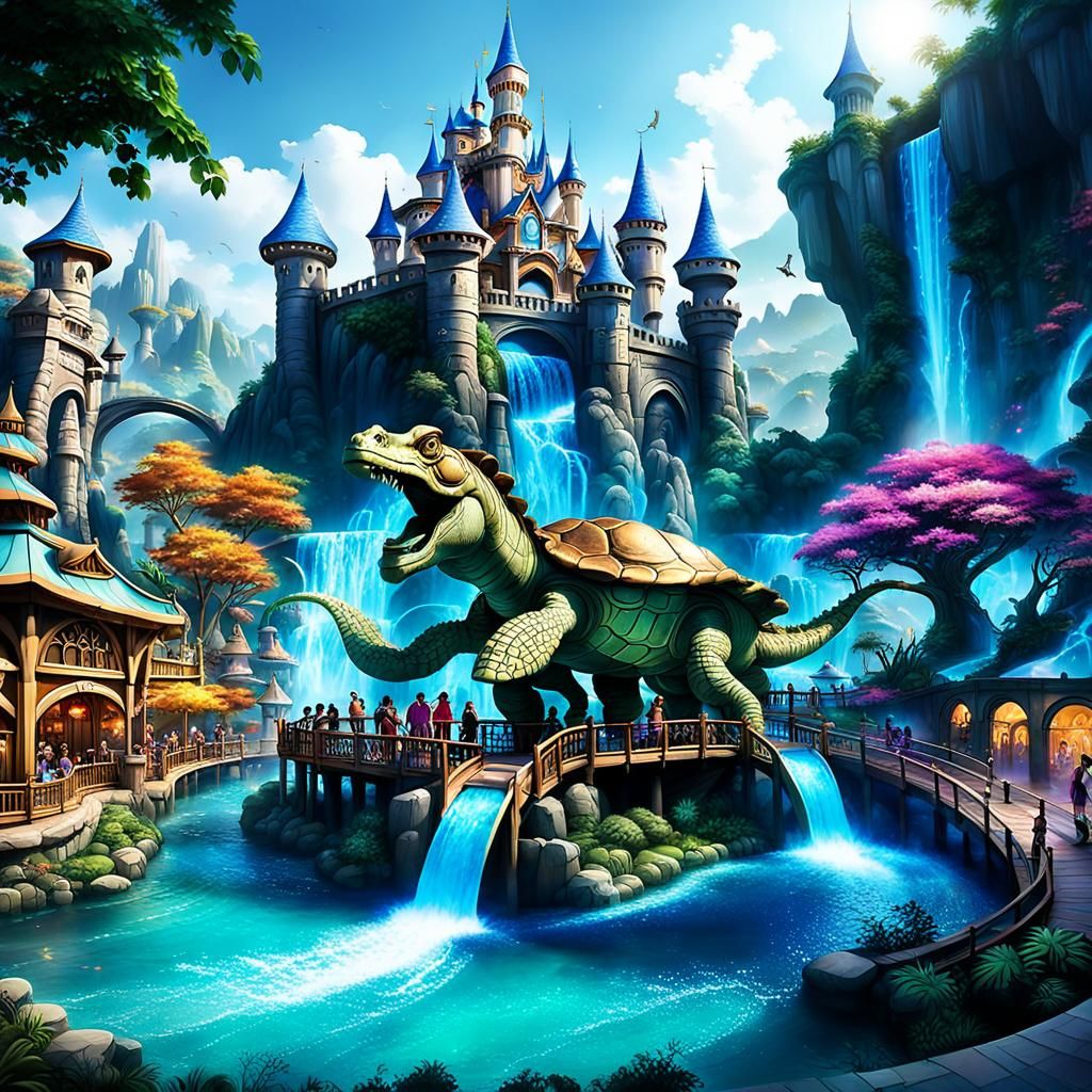 Fantasy Water Theme Park with Enchanted Castle