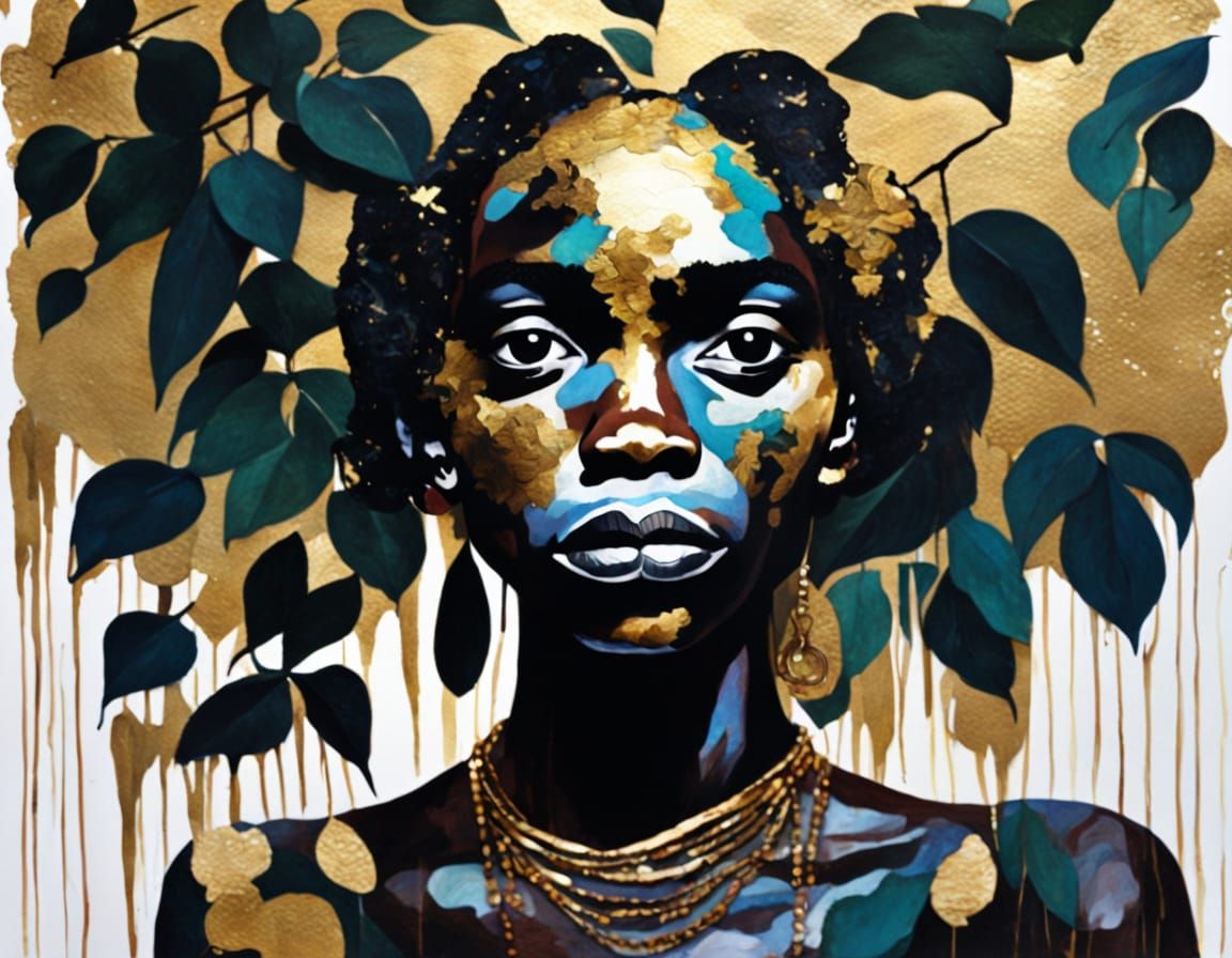 African Faun Portrait in Eldritch Forest with Gold Leaf