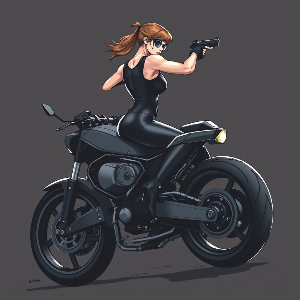 Cyberpunk Female Biker in Action