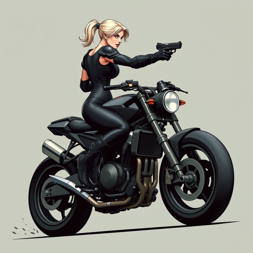Female Motorcycle Rider in Cyberpunk Style