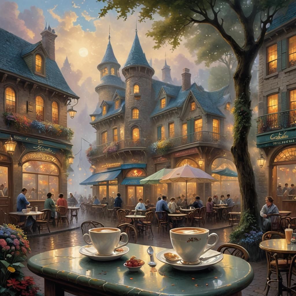 Ethereal Cafe Con Leche in Kinkade Style