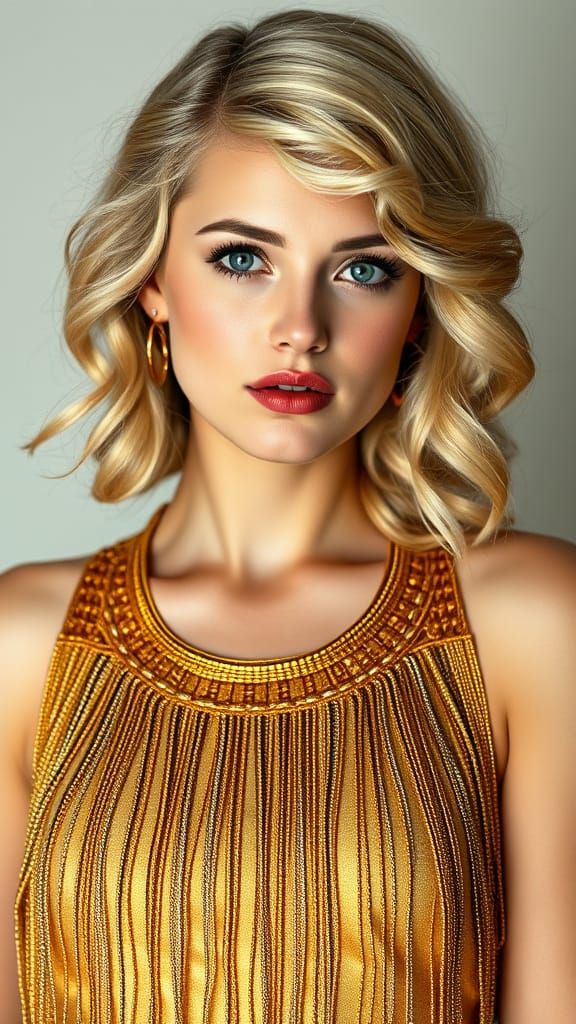 Vintage Glamour Portrait of a 1920s Flapper in Gold