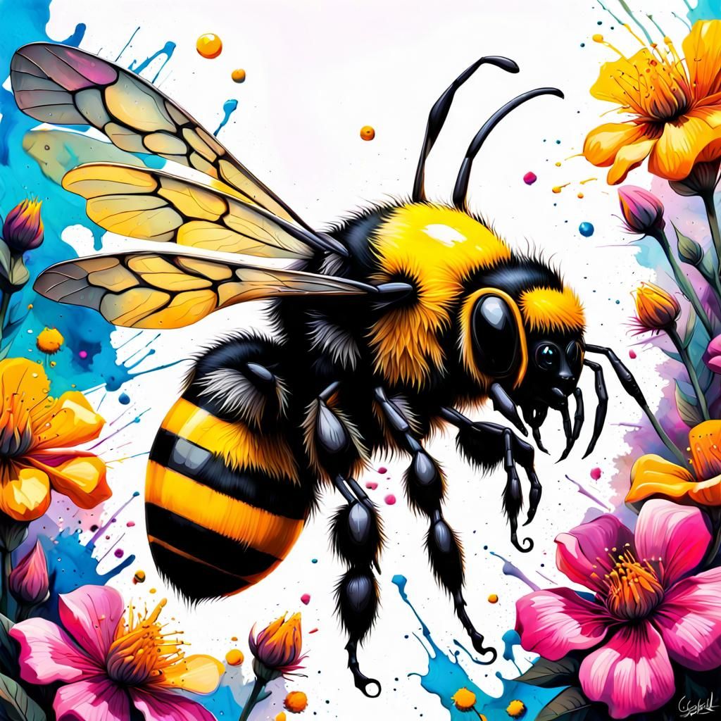 Bumble Bee Graffiti Art with Translucent Wings