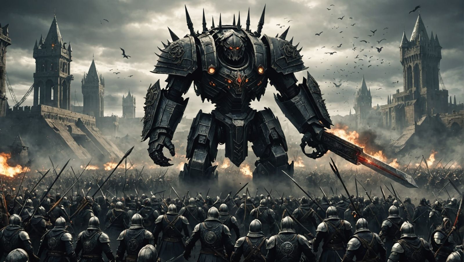 Epic Battle Scene with Gothic War Machines