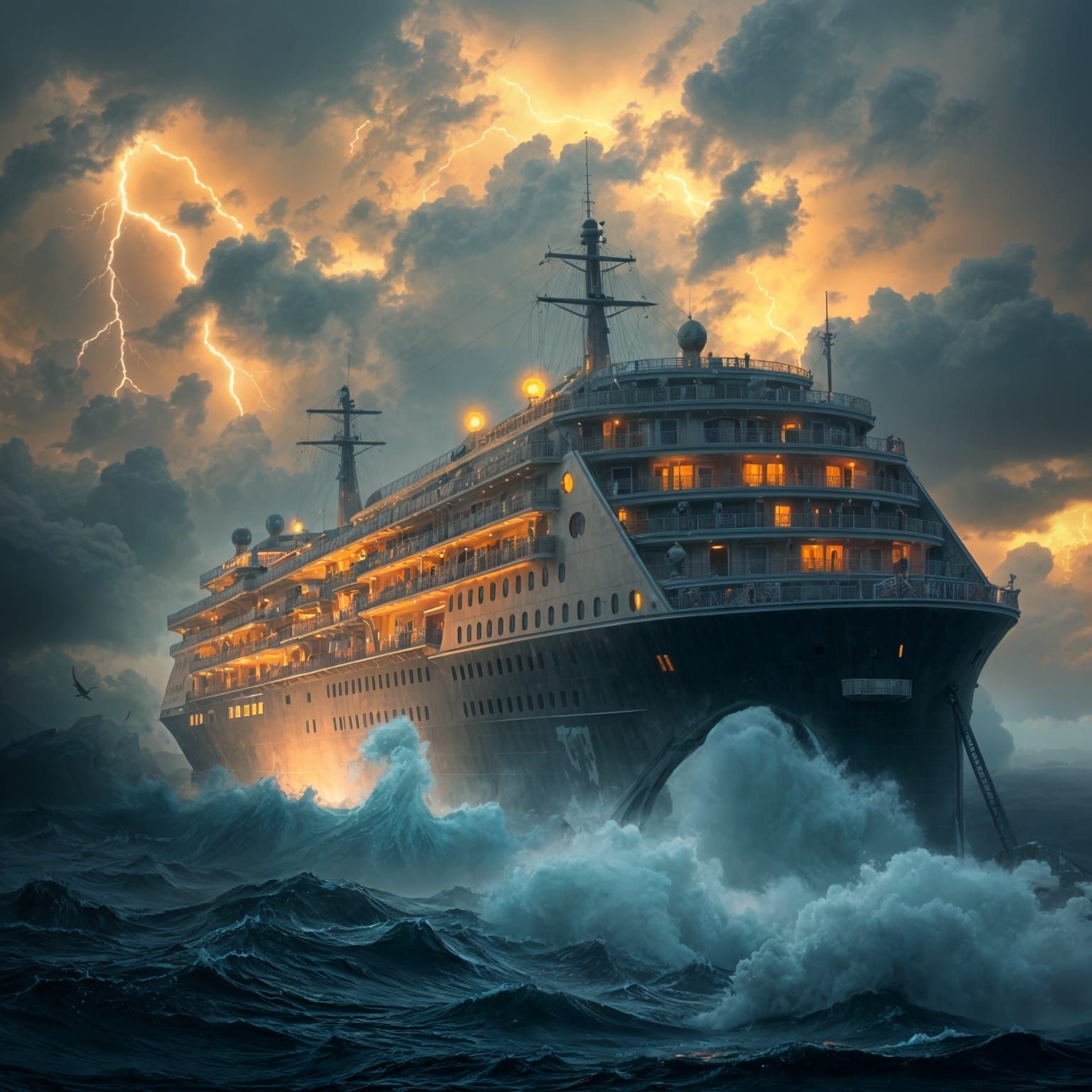 Surreal Cruise Ship Embarks into a Fantastical Storm