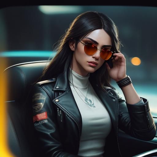 Woman Driving Sports Car in Art Nouveau Style