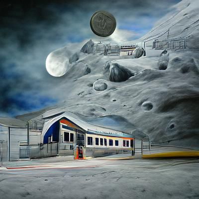 Hyperrealistic Train Station on the Moon