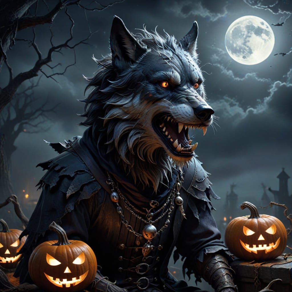 Fierce Wolf Pirate Howling Under Halloween Moon