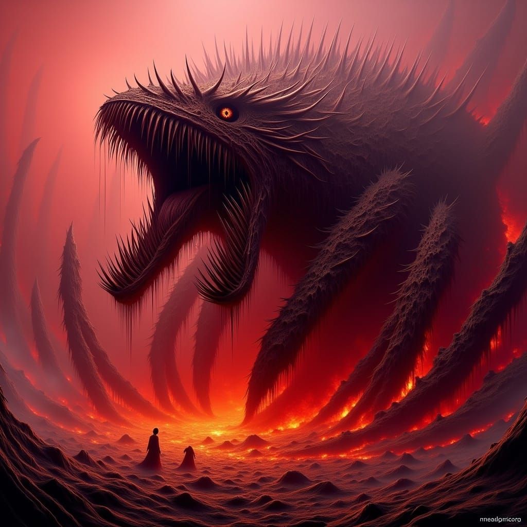 Fiery Kraken Emerges in Surreal Style