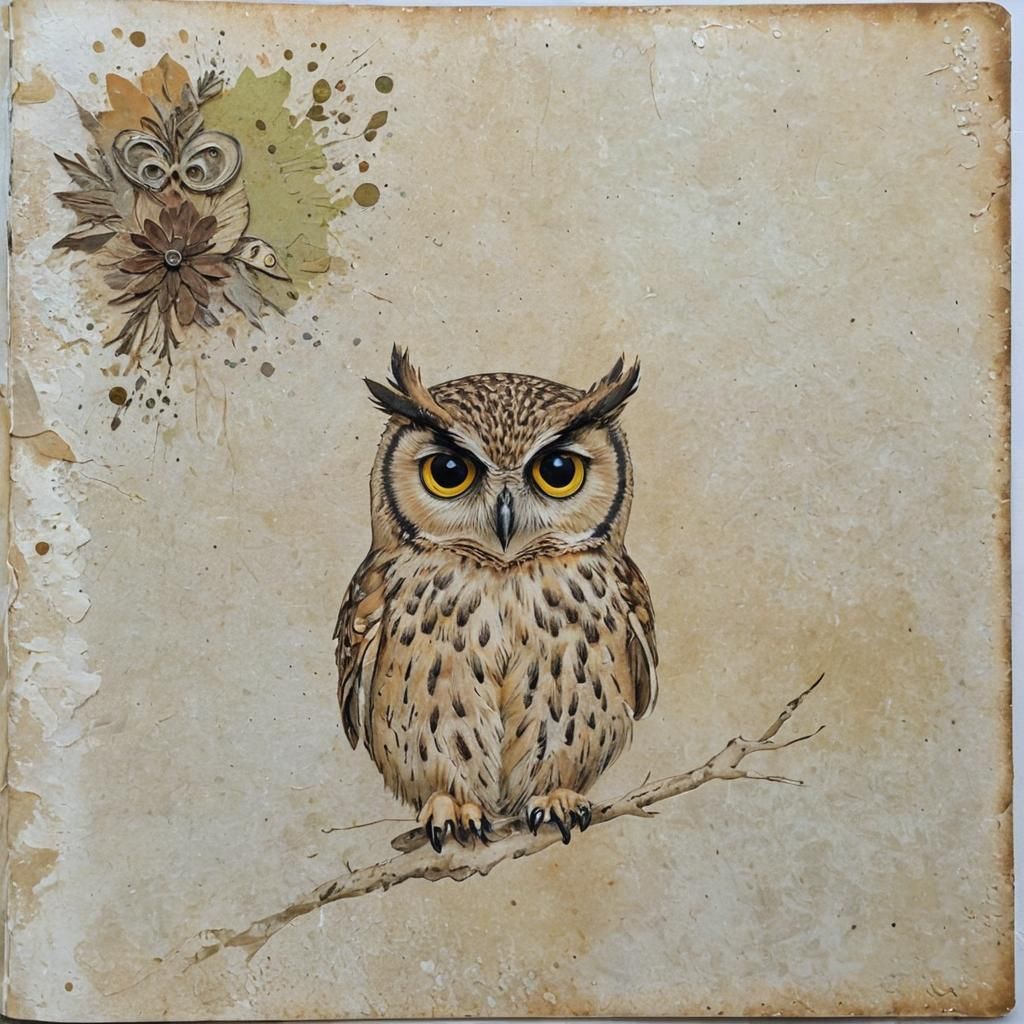 Blank Journal Page with Small Owl Illustration