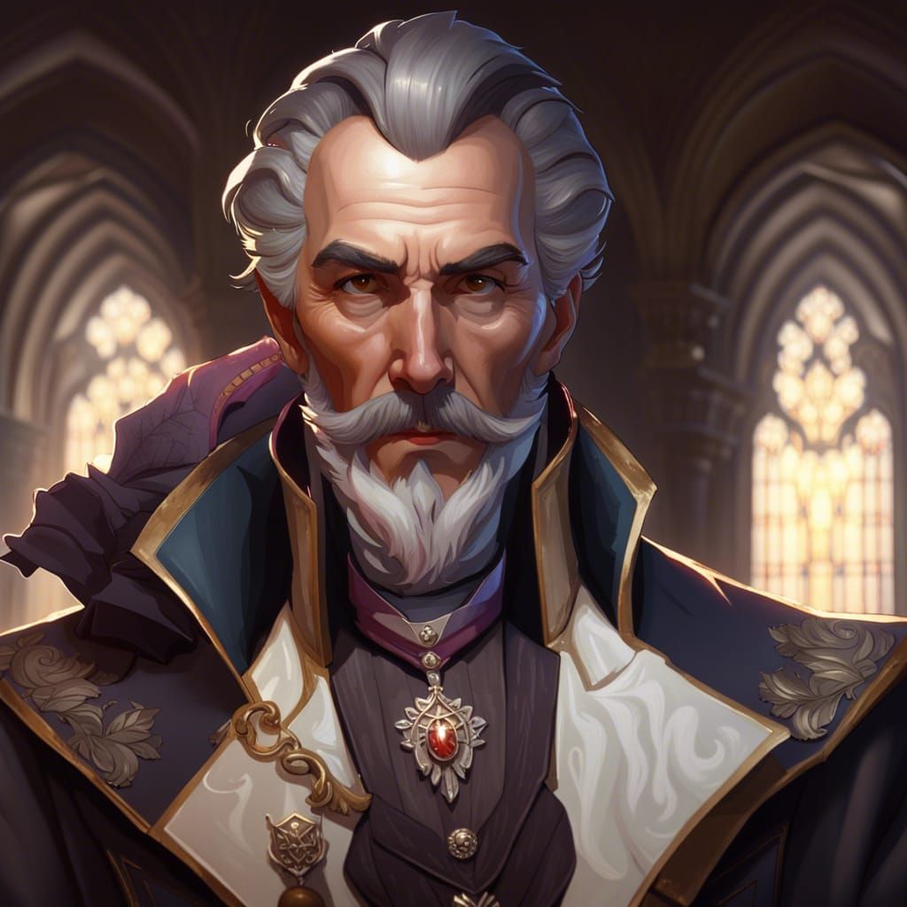 Arrogant Elizabethan Bureaucrat Portrait in Art Nouveau Styl...