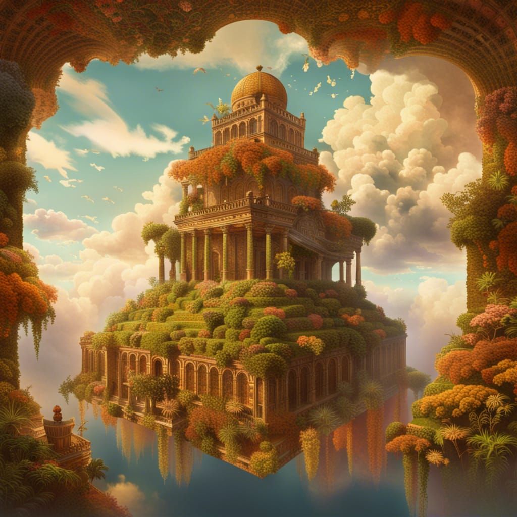 Hanging Gardens of Babylon Floating in the Sky