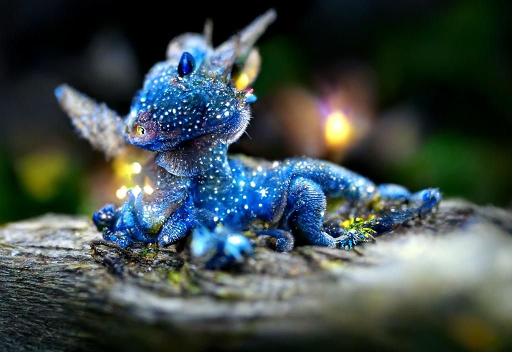 Adorable Blue Baby Dragon in Cosmic Scene