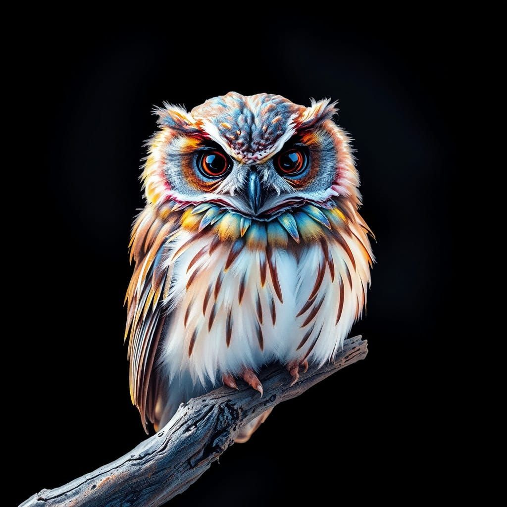 Vibrant, Iridescent Pygmy Owl Perched on Gnarled Branch