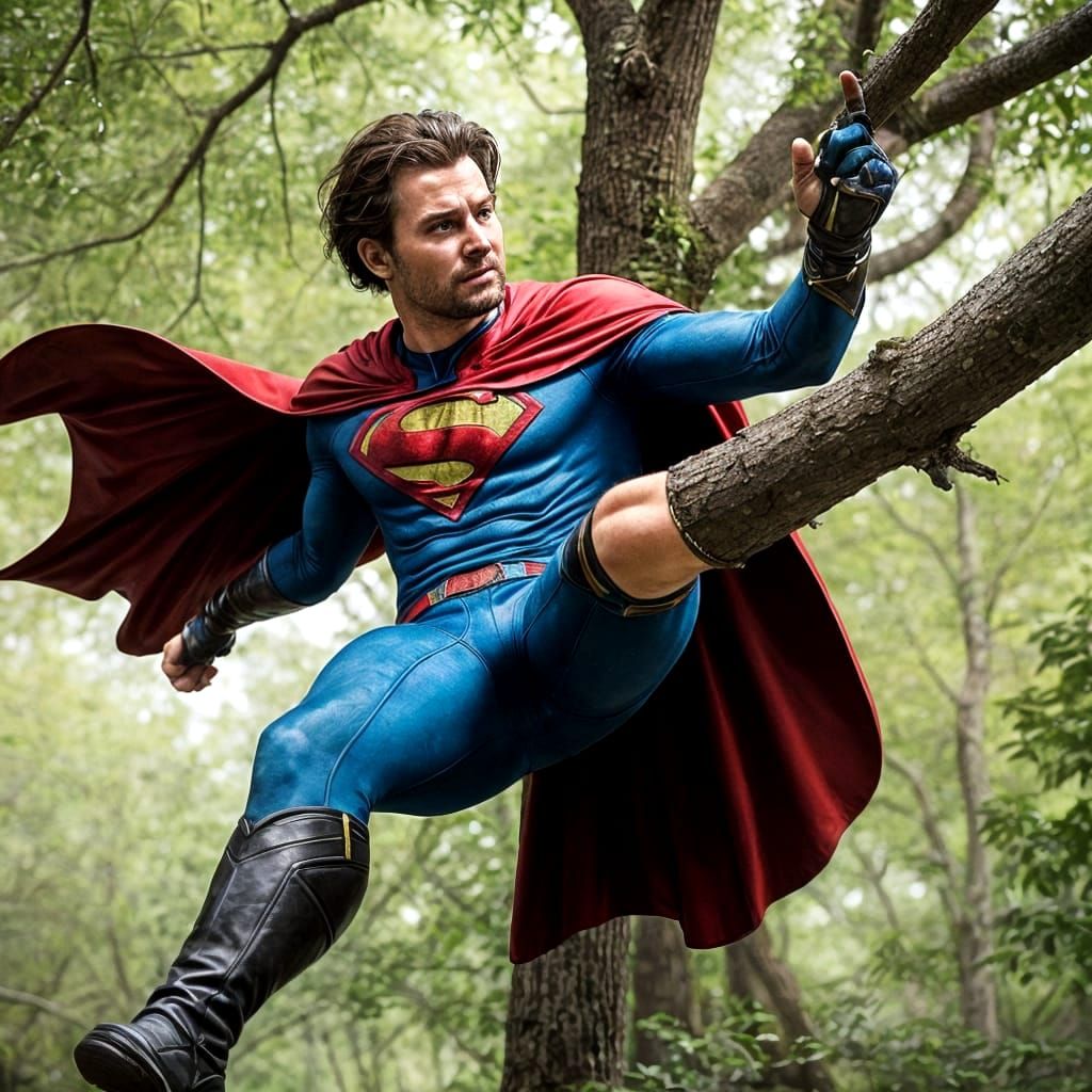 Superhero's Cape Snagged on Branch in Funny Mishap